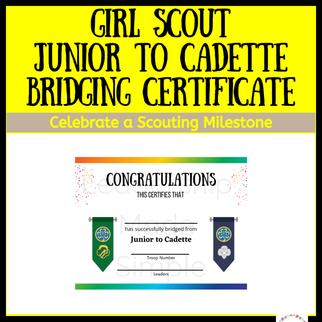 Girl Scout Junior to Cadette Bridging Ceremony Certificate